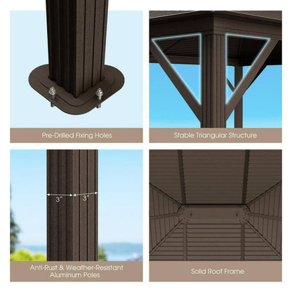 12 Ft. X 10 Ft. Brown Patio Hardtop Gazebo with Galvanized Steel Top Aluminum Frame Outdoor