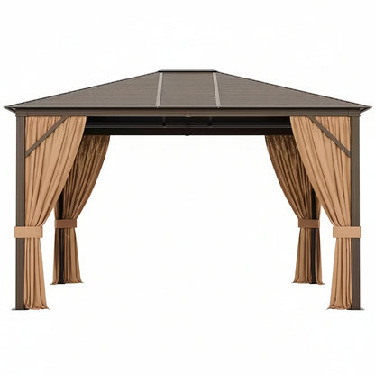 12 Ft. X 10 Ft. Brown Patio Hardtop Gazebo with Galvanized Steel Top Aluminum Frame Outdoor