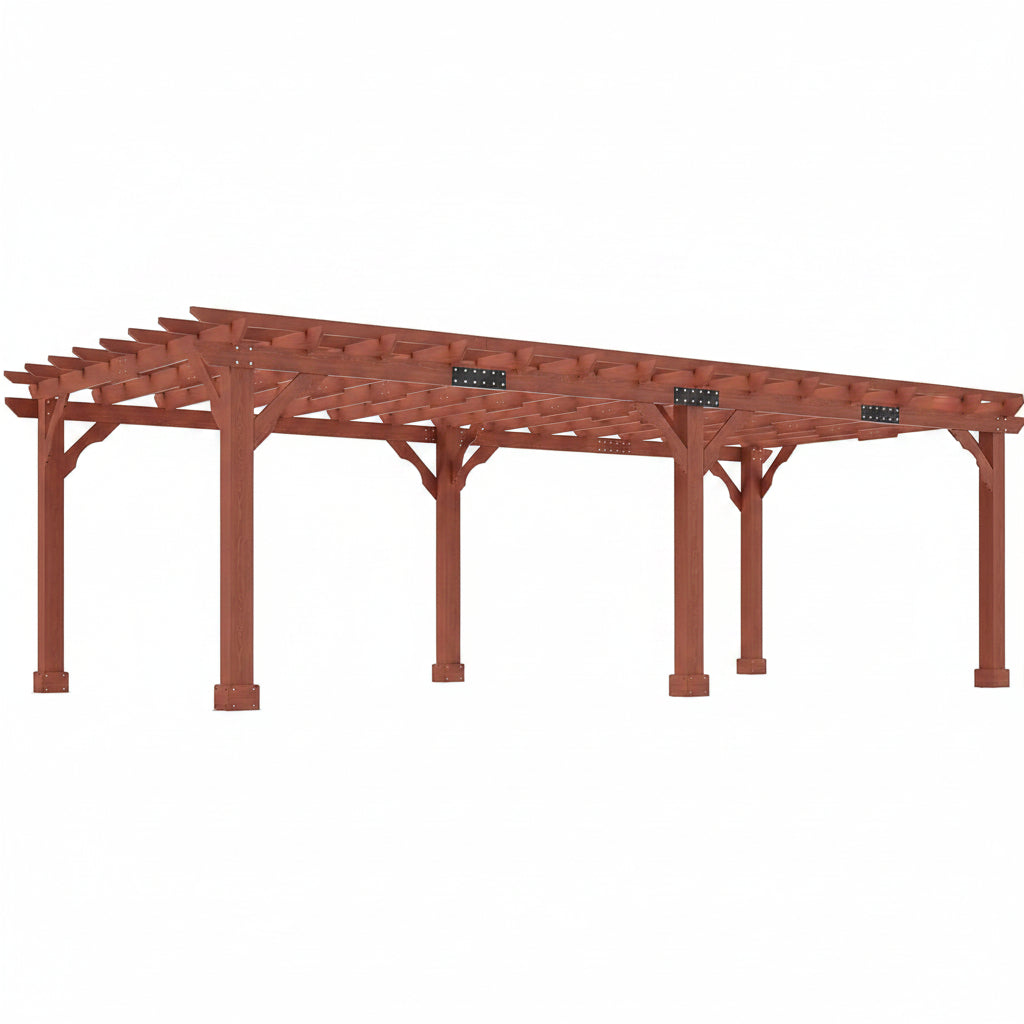 12X24 FT Premium Cedar Wood Pergola with Trellis Roof & Stakes