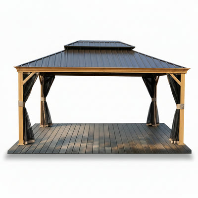 Gazebo 12-Ft X 16-Ft Hardtop Roof Aluminum Gazebo (Screen Included)